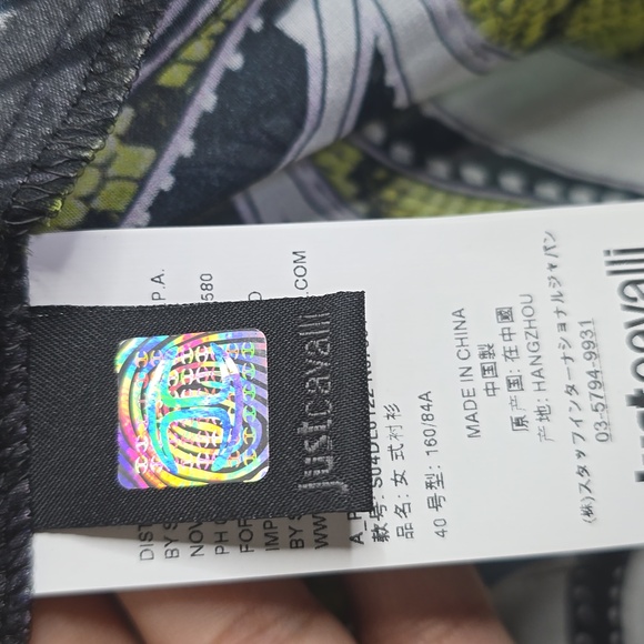 Just Cavalli Black Blouse with Green and Purple Tropical Print Front Tie Size 40 - Picture 6 of 10